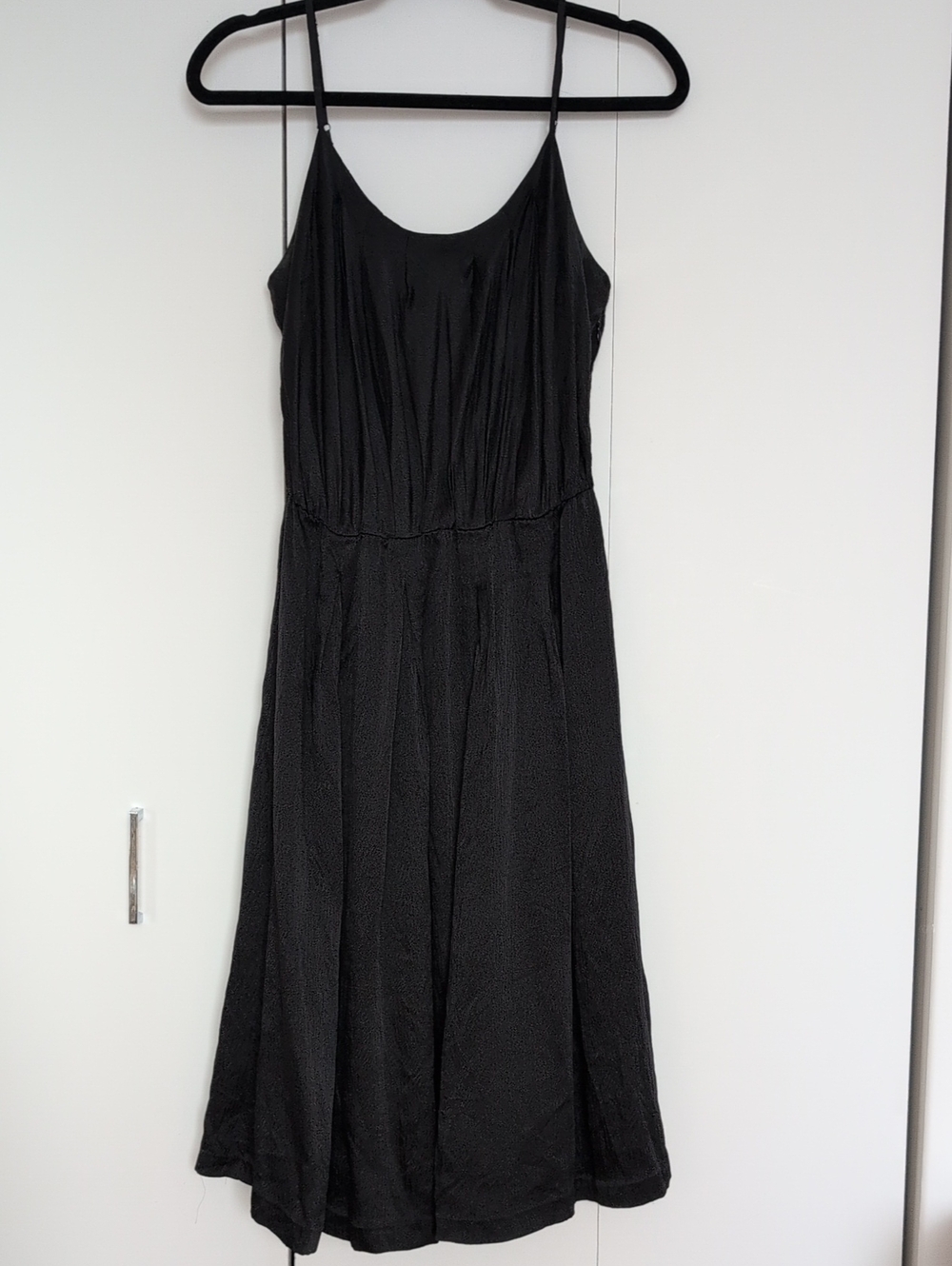 Silk Black Dress with Full Skirt Adjustable Spaghetti Straps